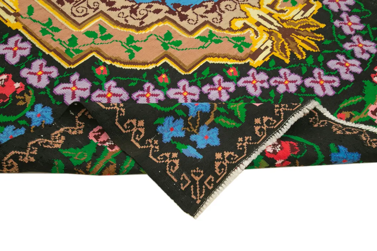 Moldovian Klasik Göbekli Siyah Pamuk Üzerine Yün El Dokuma Kilim-230x316 - Görsel 6