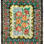 Moldovian Klasik Göbekli Siyah Pamuk Üzerine Yün El Dokuma Kilim-181x211