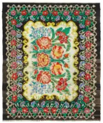 Moldovian Klasik Göbekli Siyah Pamuk Üzerine Yün El Dokuma Kilim-181x211