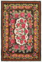 Moldovian Klasik Göbekli Siyah Pamuk Üzerine Yün El Dokuma Kilim-219x326