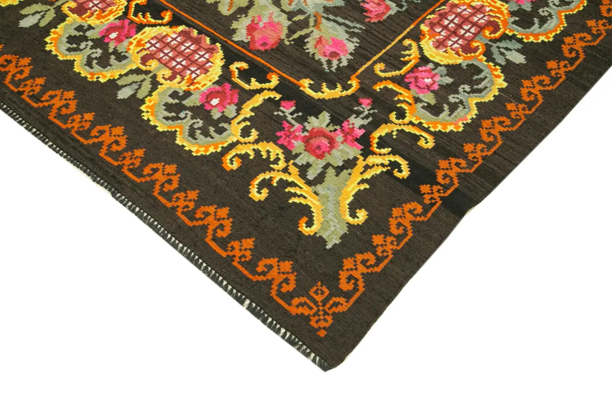 Moldovian Klasik Göbekli Siyah Pamuk Üzerine Yün El Dokuma Kilim-219x326 - Görsel 4