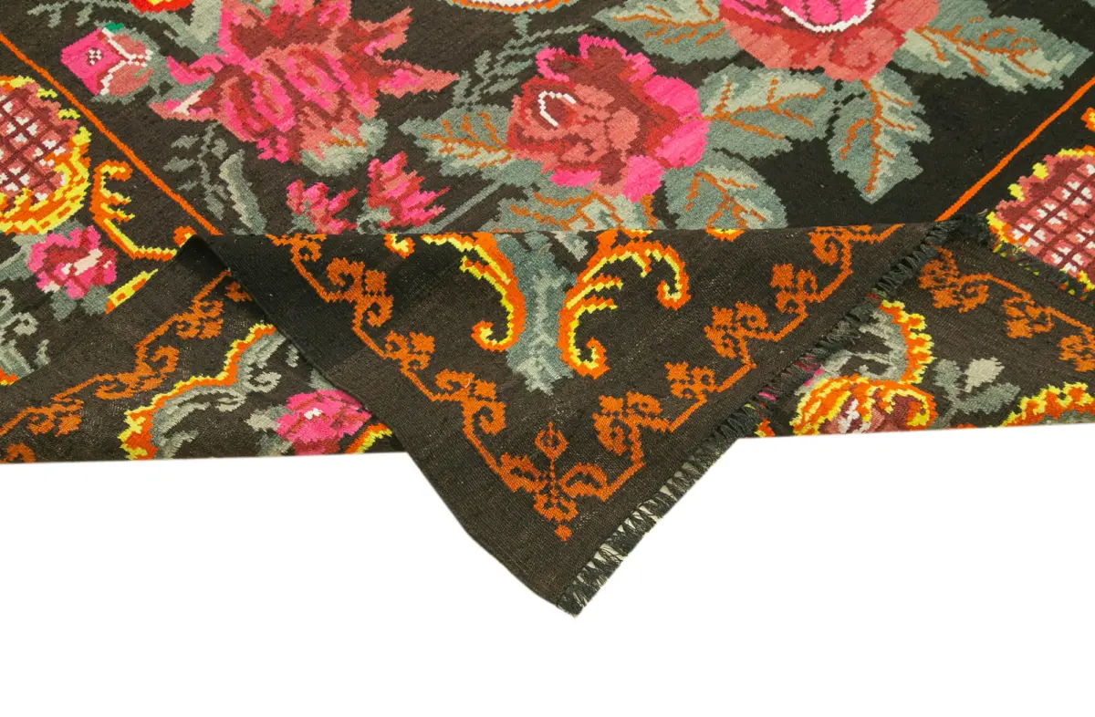 Moldovian Klasik Göbekli Siyah Pamuk Üzerine Yün El Dokuma Kilim-219x326 - Görsel 6