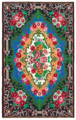 Moldovian Klasik Göbekli Siyah Pamuk Üzerine Yün El Dokuma Kilim-215x335