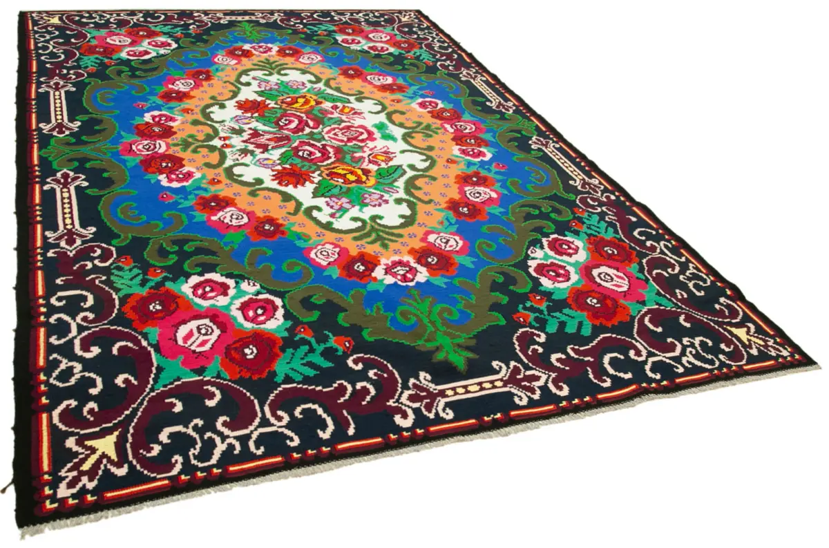 Moldovian Klasik Göbekli Siyah Pamuk Üzerine Yün El Dokuma Kilim-215x335 - Görsel 2