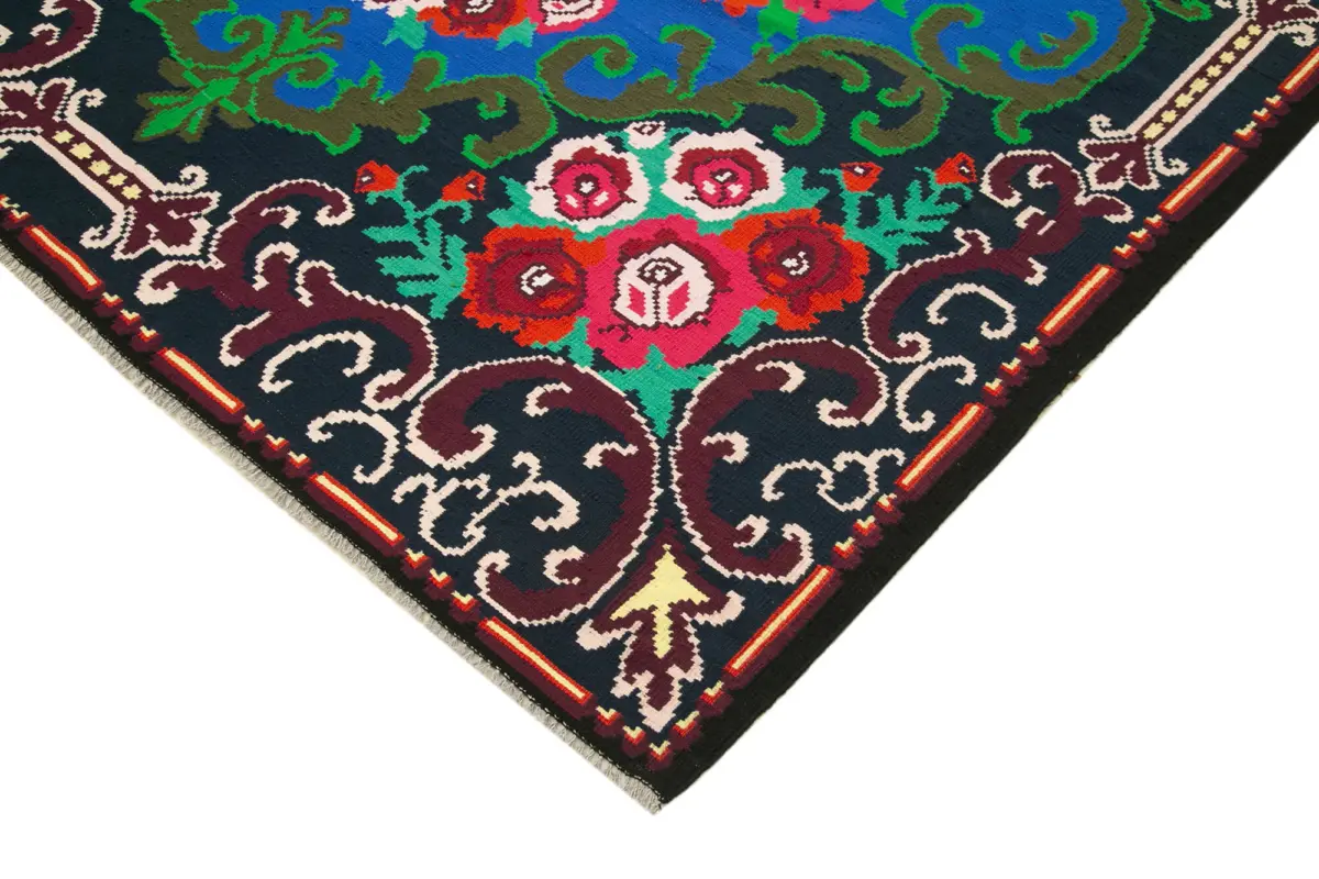 Moldovian Klasik Göbekli Siyah Pamuk Üzerine Yün El Dokuma Kilim-215x335 - Görsel 4
