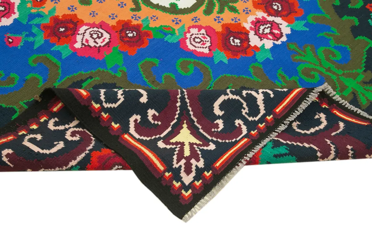 Moldovian Klasik Göbekli Siyah Pamuk Üzerine Yün El Dokuma Kilim-215x335 - Görsel 6