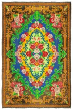 Moldovian Klasik Göbekli Kahverengi Pamuk Üzerine Yün El Dokuma Kilim-210x313