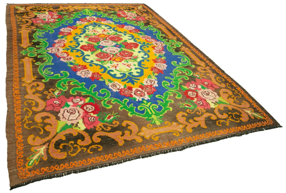 Moldovian Klasik Göbekli Kahverengi Pamuk Üzerine Yün El Dokuma Kilim-210x313 - Görsel 2