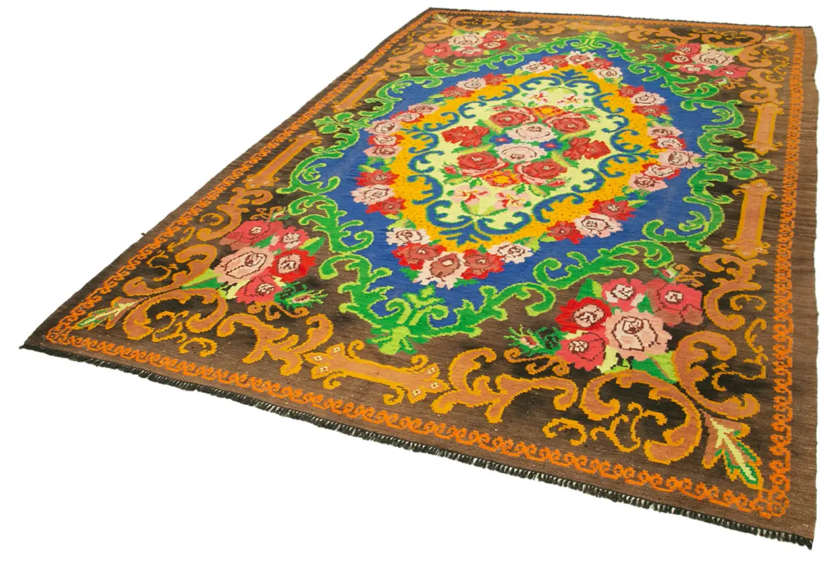 Moldovian Klasik Göbekli Kahverengi Pamuk Üzerine Yün El Dokuma Kilim-210x313 - Görsel 3