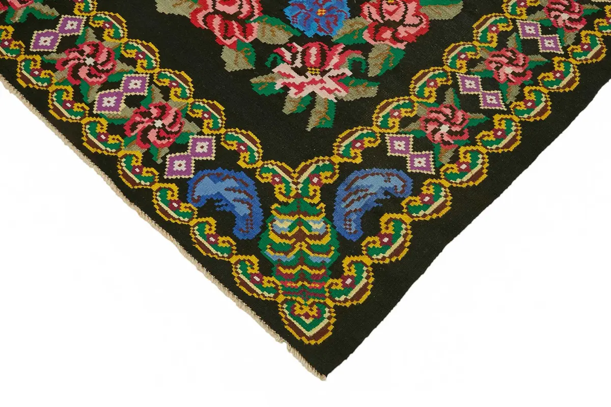 Moldovian Klasik Göbekli Siyah Pamuk Üzerine Yün El Dokuma Kilim-216x274 - Görsel 4