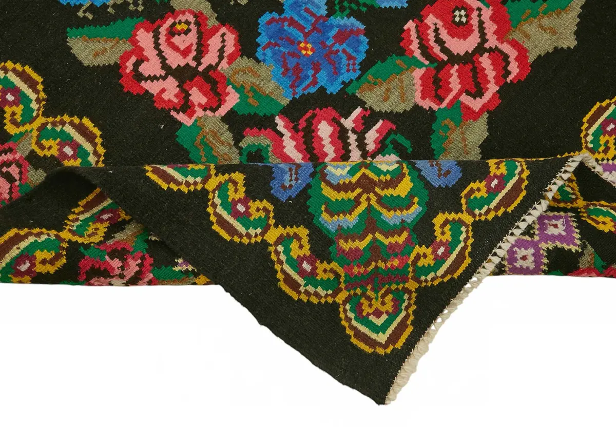 Moldovian Klasik Göbekli Siyah Pamuk Üzerine Yün El Dokuma Kilim-216x274 - Görsel 6