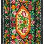 Moldovian Klasik Göbekli Siyah Pamuk Üzerine Yün El Dokuma Kilim-192x310