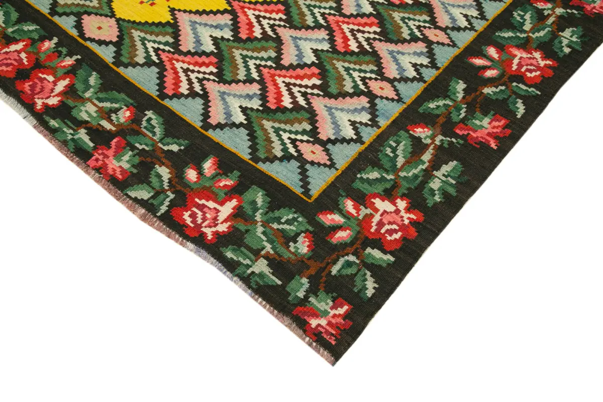 Moldovian Klasik Göbekli Siyah Pamuk Üzerine Yün El Dokuma Kilim-208x282 - Görsel 4