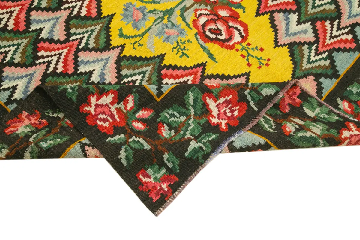 Moldovian Klasik Göbekli Siyah Pamuk Üzerine Yün El Dokuma Kilim-208x282 - Görsel 6