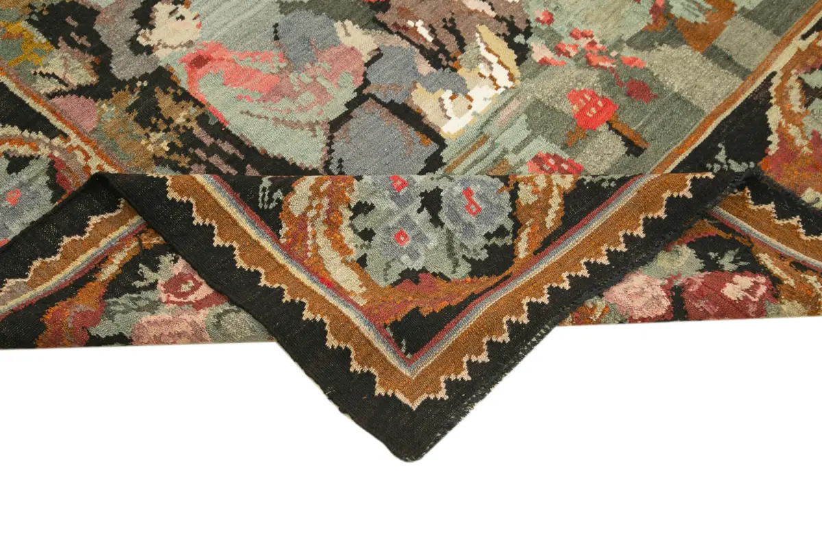 Moldovian Klasik Göbekli Siyah Pamuk Üzerine Yün El Dokuma Kilim-196x214 - Görsel 6