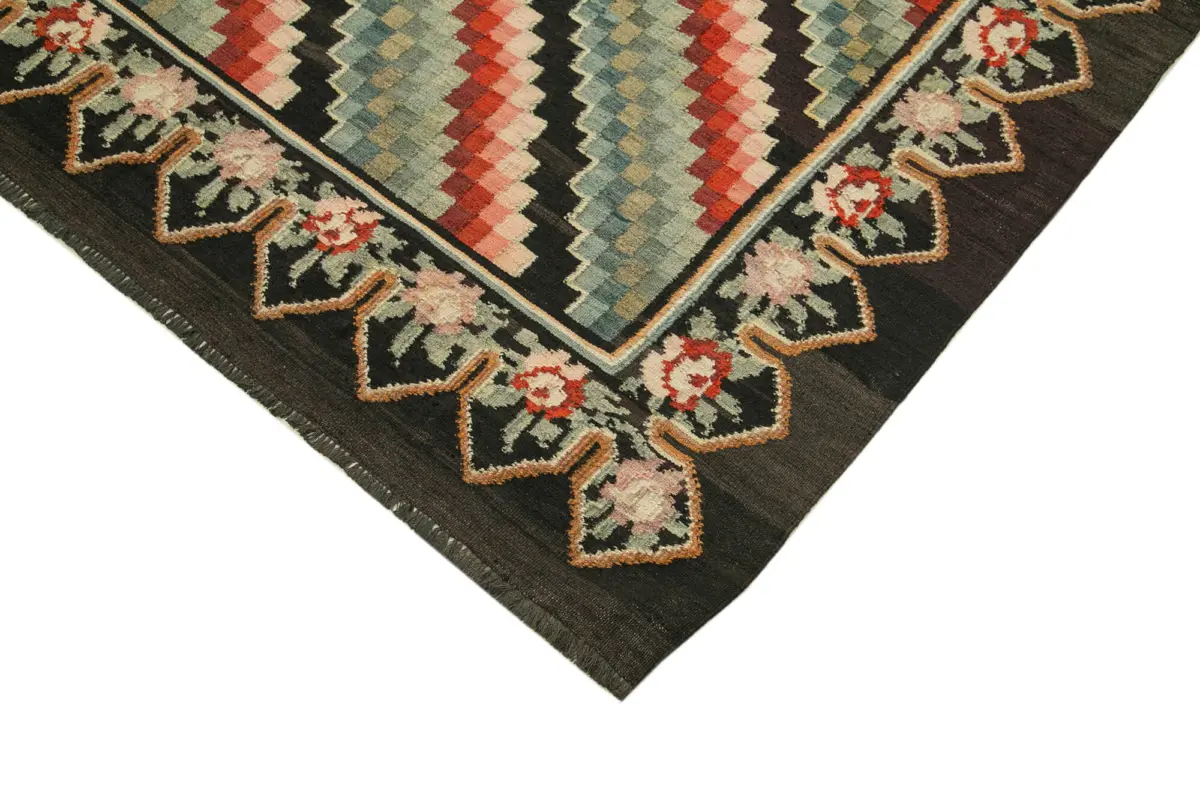 Moldovian Klasik Göbekli Kahverengi Pamuk Üzerine Yün El Dokuma Kilim-163x216 - Görsel 4