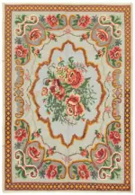 Moldovian Klasik Göbekli Bej Pamuk Üzerine Yün El Dokuma Kilim-158x228