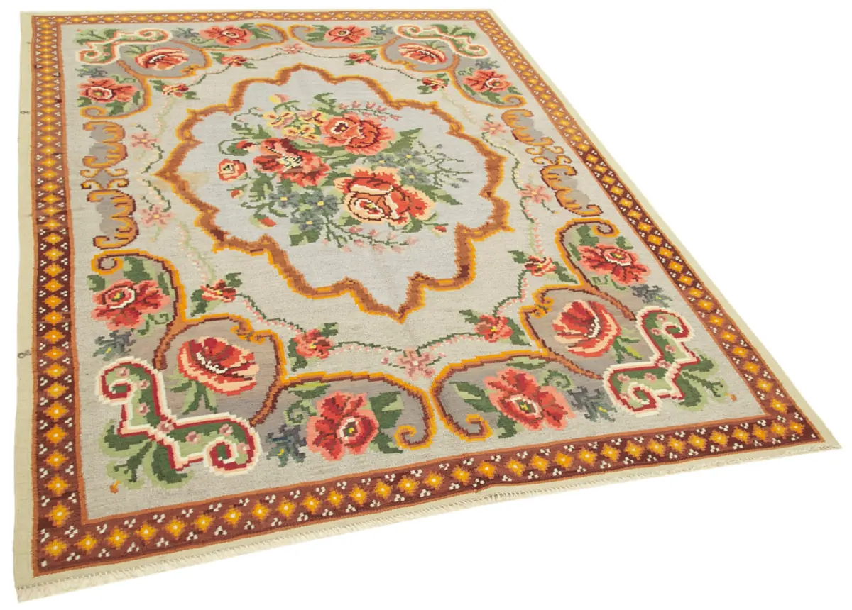 Moldovian Klasik Göbekli Bej Pamuk Üzerine Yün El Dokuma Kilim-158x228 - Görsel 2