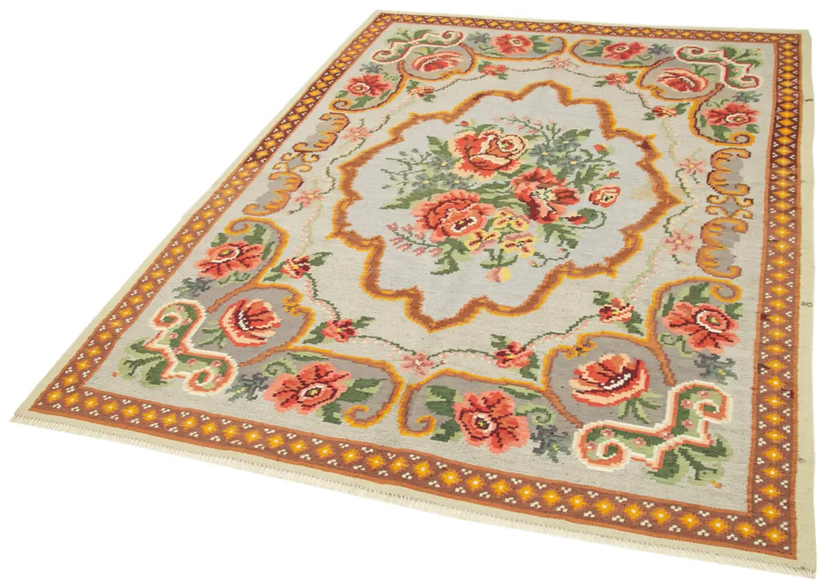 Moldovian Klasik Göbekli Bej Pamuk Üzerine Yün El Dokuma Kilim-158x228 - Görsel 3