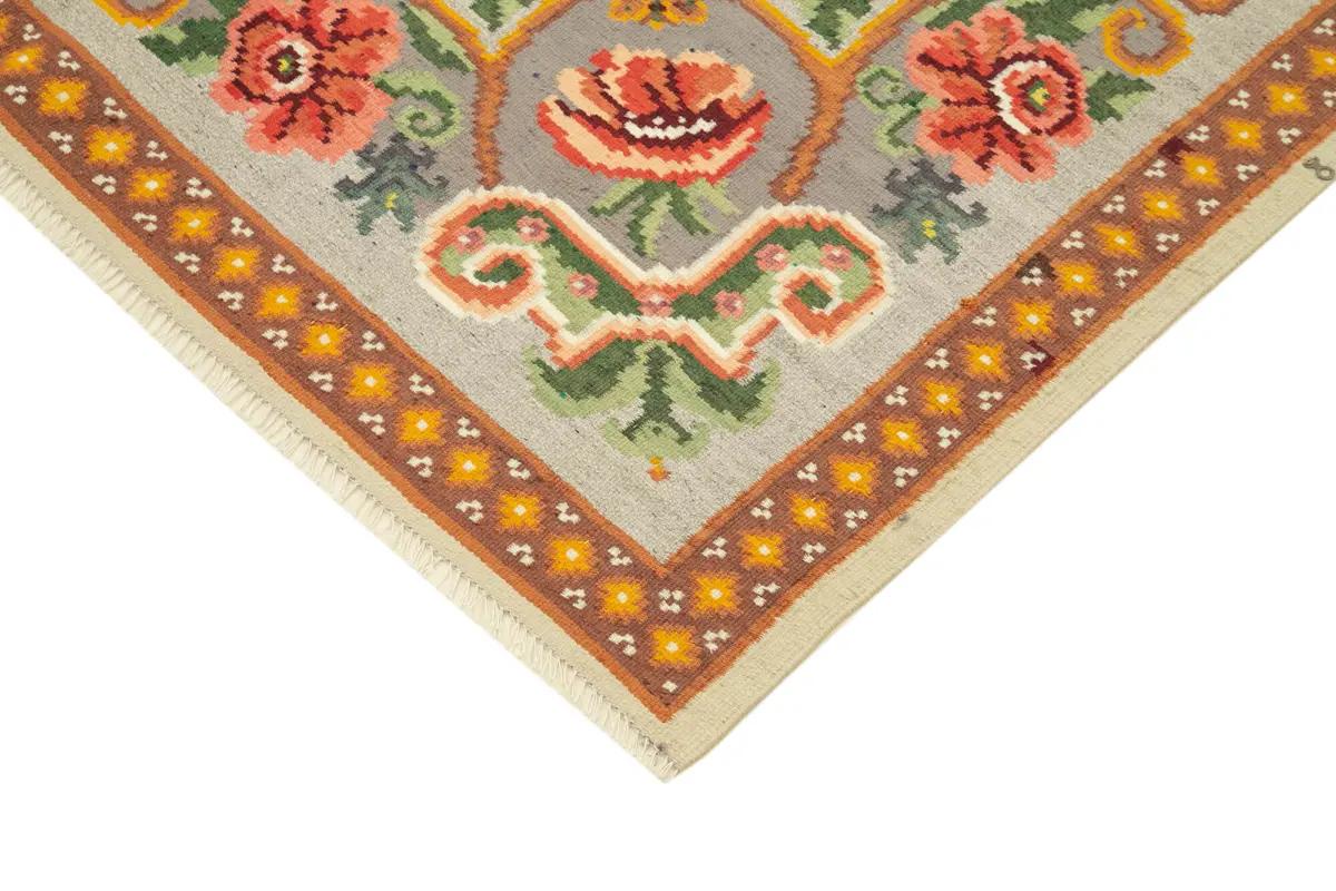 Moldovian Klasik Göbekli Bej Pamuk Üzerine Yün El Dokuma Kilim-158x228 - Görsel 4