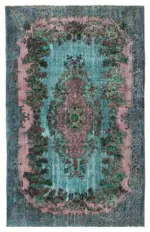 Oyma Mavi Pamuk Üzerine Yün El Dokuma Kilim-170x272