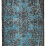 Oyma Mavi Pamuk Üzerine Yün El Dokuma Kilim-195x328