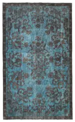 Oyma Mavi Pamuk Üzerine Yün El Dokuma Kilim-195x328