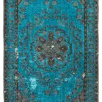 Oyma Turkuaz Pamuk Üzerine Yün El Dokuma Kilim-195x322
