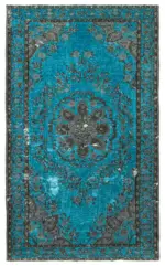 Oyma Turkuaz Pamuk Üzerine Yün El Dokuma Kilim-195x322