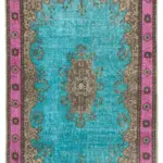 Oyma Turkuaz Pamuk Üzerine Yün El Dokuma Kilim-209x326