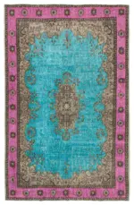 Oyma Turkuaz Pamuk Üzerine Yün El Dokuma Kilim-209x326