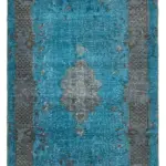 Oyma Mavi Pamuk Üzerine Yün El Dokuma Kilim-183x300