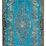 Oyma Mavi Pamuk Üzerine Yün El Dokuma Kilim-177x321