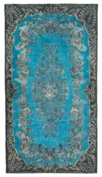 Oyma Mavi Pamuk Üzerine Yün El Dokuma Kilim-177x321