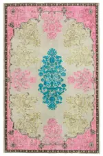 Oyma Pembe Pamuk Üzerine Yün El Dokuma Kilim-190x290
