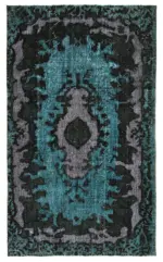 Oyma Siyah Pamuk Üzerine Yün El Dokuma Kilim-175x292