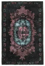 Oyma Siyah Pamuk Üzerine Yün El Dokuma Kilim-184x282