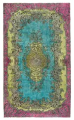Oyma Turkuaz Pamuk Üzerine Yün El Dokuma Kilim-158x273