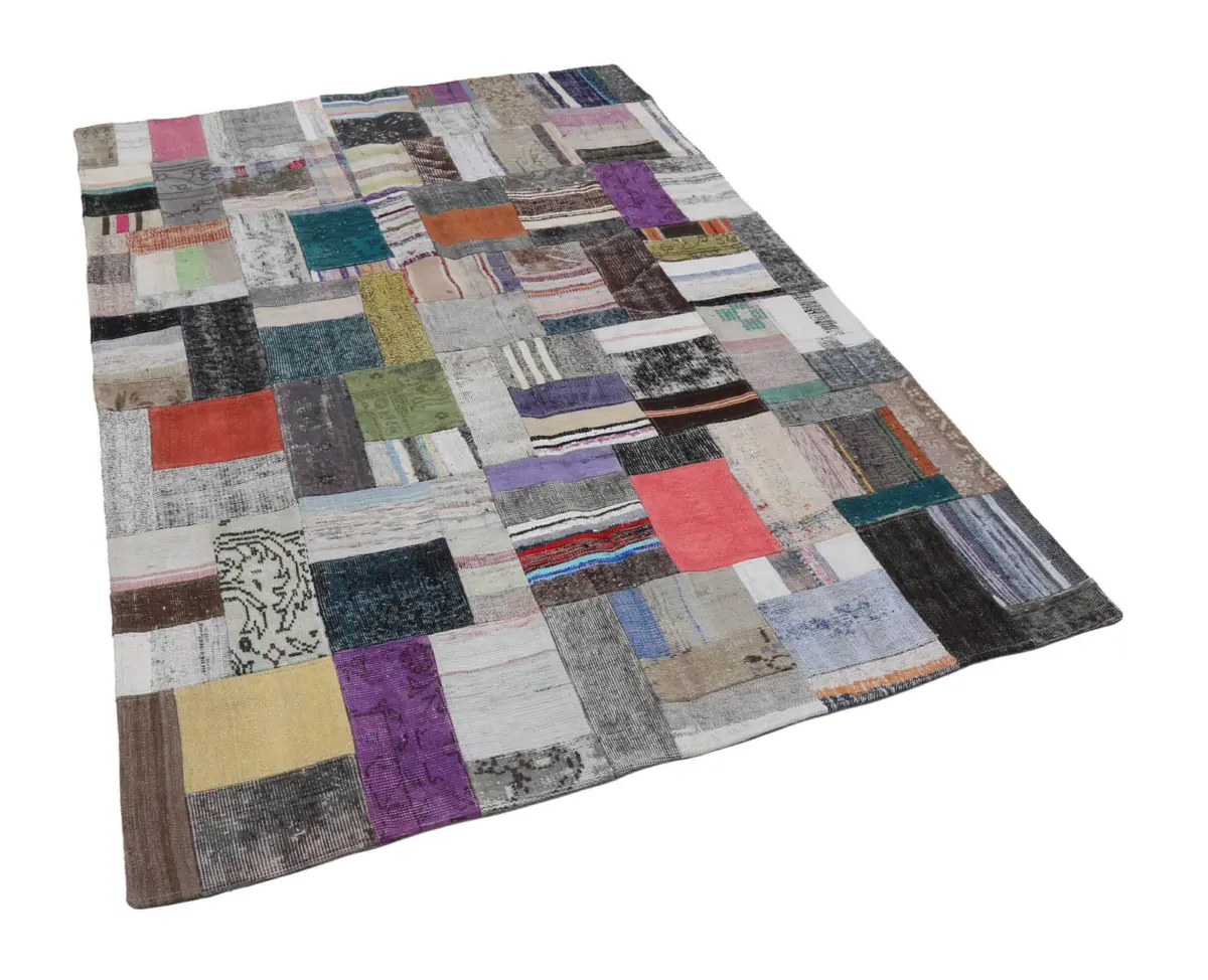 Chaput Patchwork Multi Renk Pamuk Üzerine Yün El Dokuma Kilim-169x241 - Görsel 3