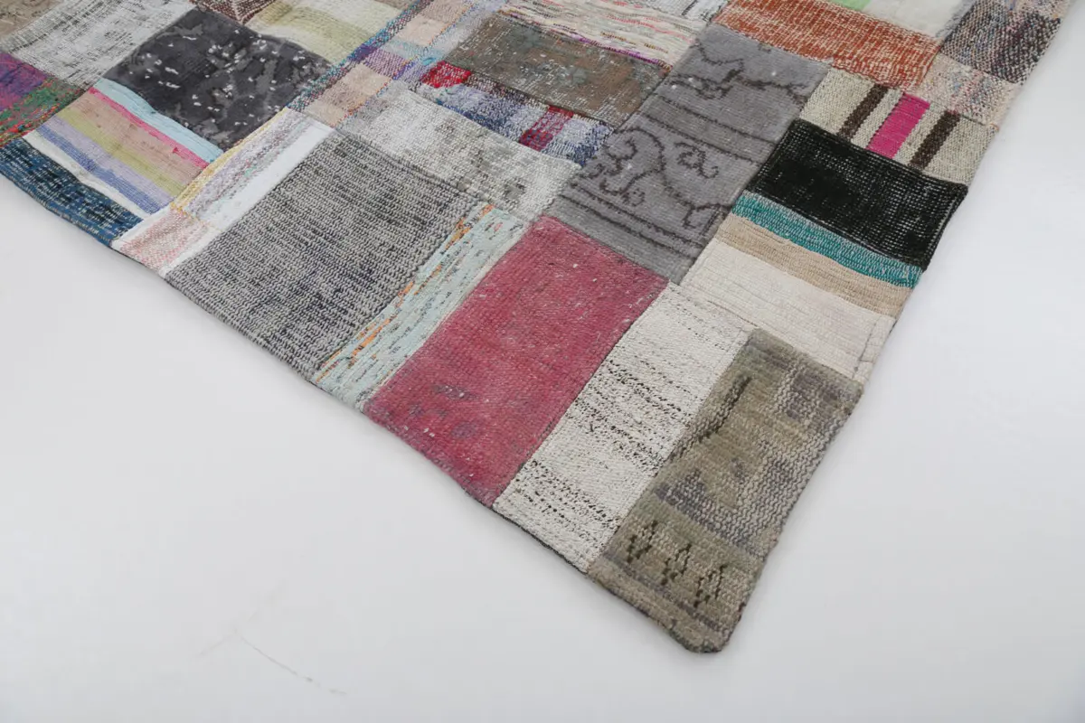 Chaput Patchwork Multi Renk Pamuk Üzerine Yün El Dokuma Kilim-169x241 - Görsel 4