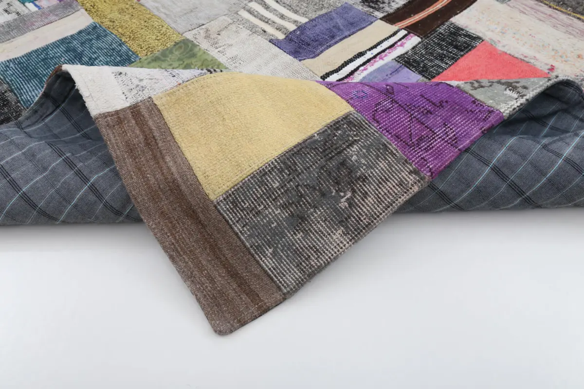 Chaput Patchwork Multi Renk Pamuk Üzerine Yün El Dokuma Kilim-169x241 - Görsel 5