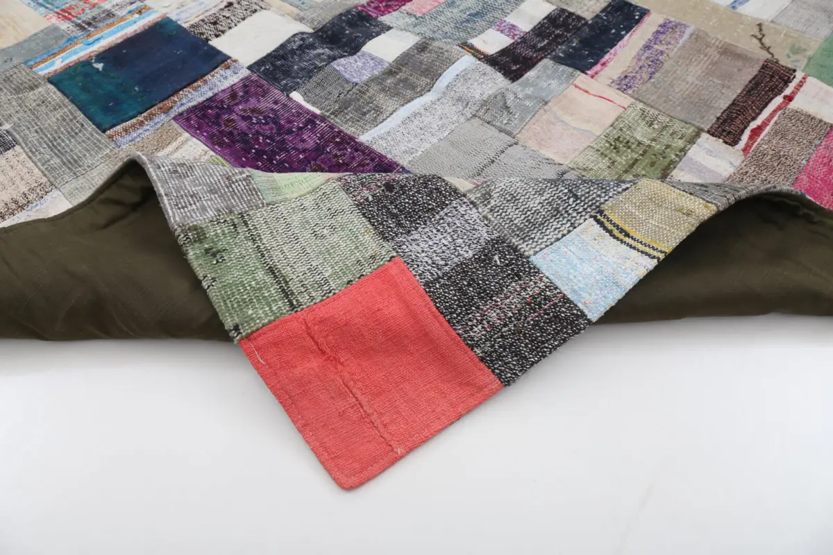 Chaput Patchwork Multi Renk Pamuk Üzerine Yün El Dokuma Kilim-170x241 - Görsel 5