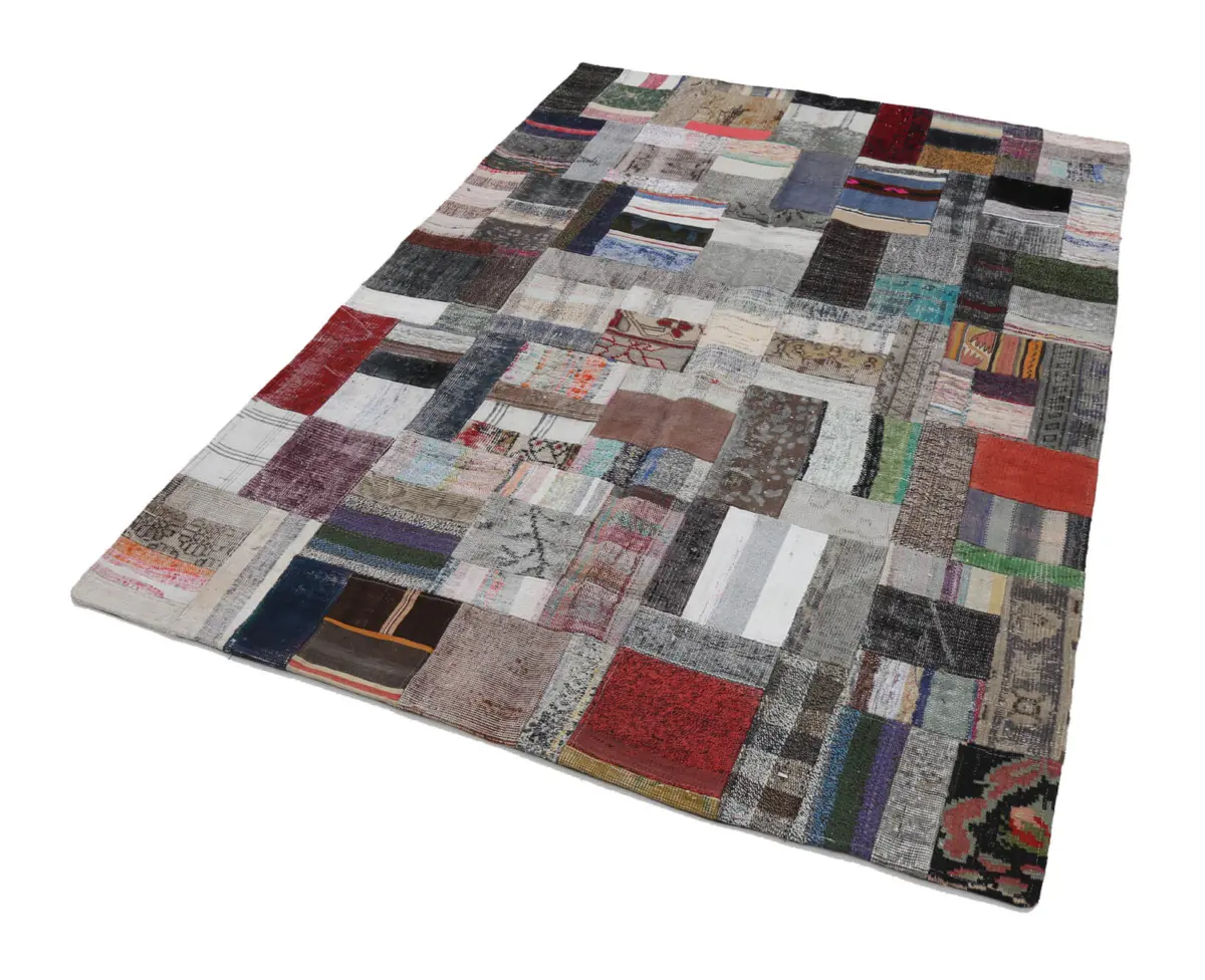Chaput Patchwork Multi Renk Pamuk Üzerine Yün El Dokuma Kilim-170x241 - Görsel 2