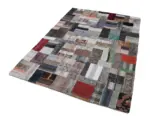 Chaput Patchwork Multi Renk Pamuk Üzerine Yün El Dokuma Kilim-170x241 - Görsel 2