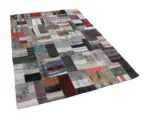 Chaput Patchwork Multi Renk Pamuk Üzerine Yün El Dokuma Kilim-170x241 - Görsel 3
