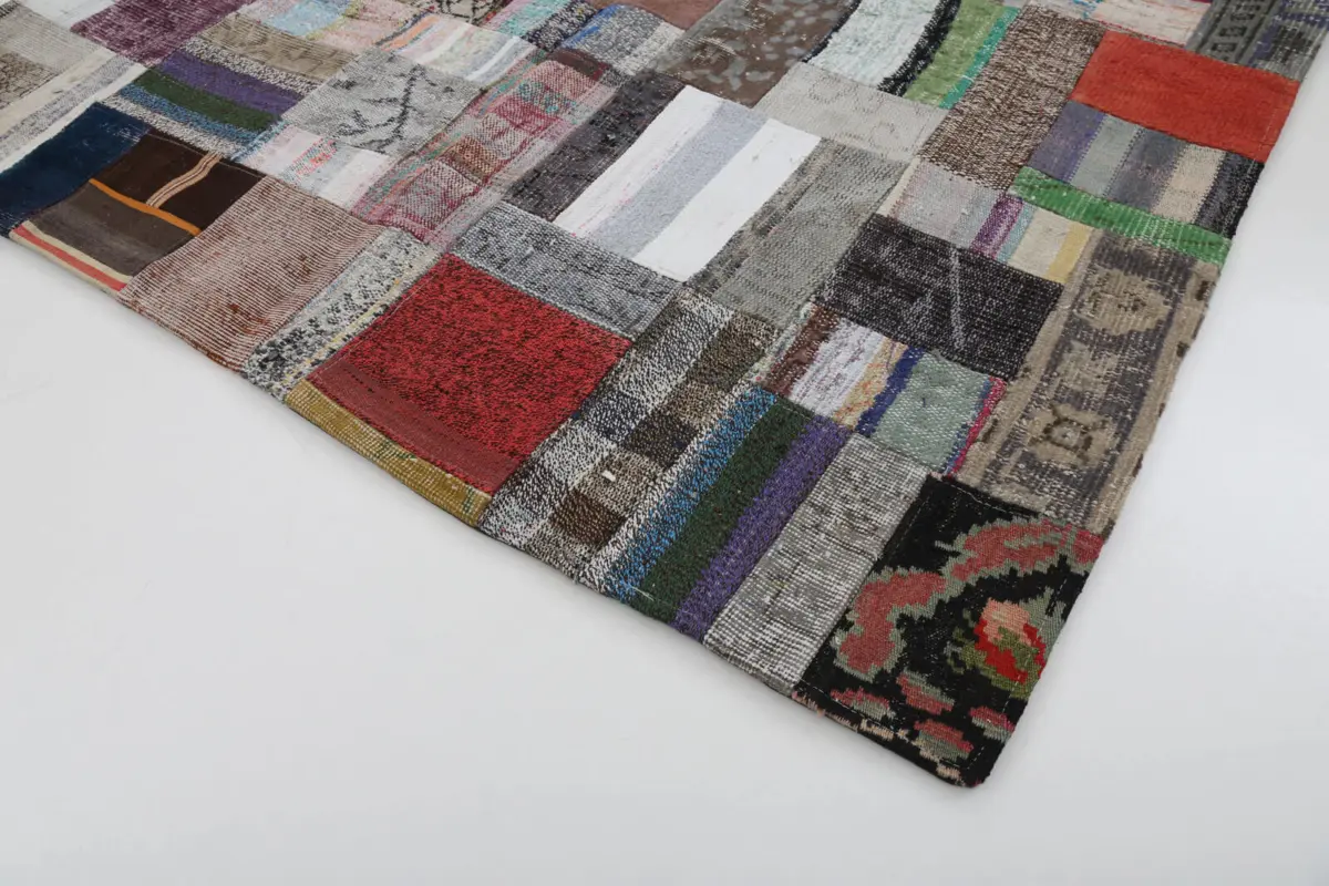 Chaput Patchwork Multi Renk Pamuk Üzerine Yün El Dokuma Kilim-170x241 - Görsel 4