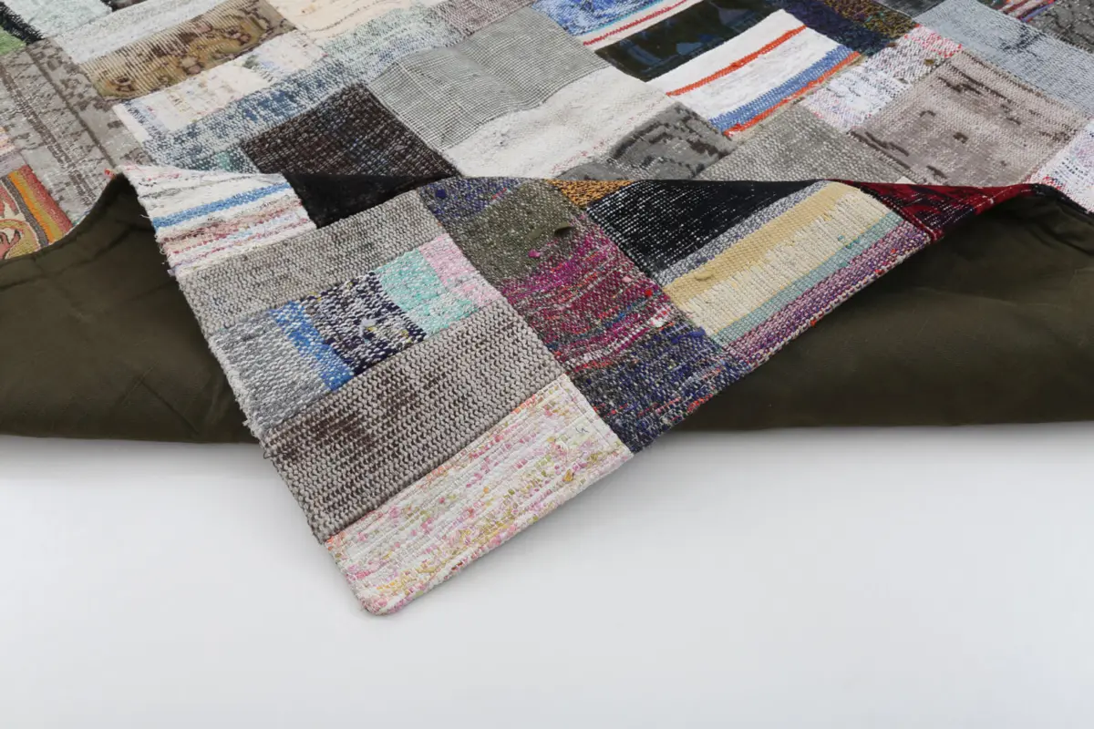 Chaput Patchwork Multi Renk Pamuk Üzerine Yün El Dokuma Kilim-170x241 - Görsel 5