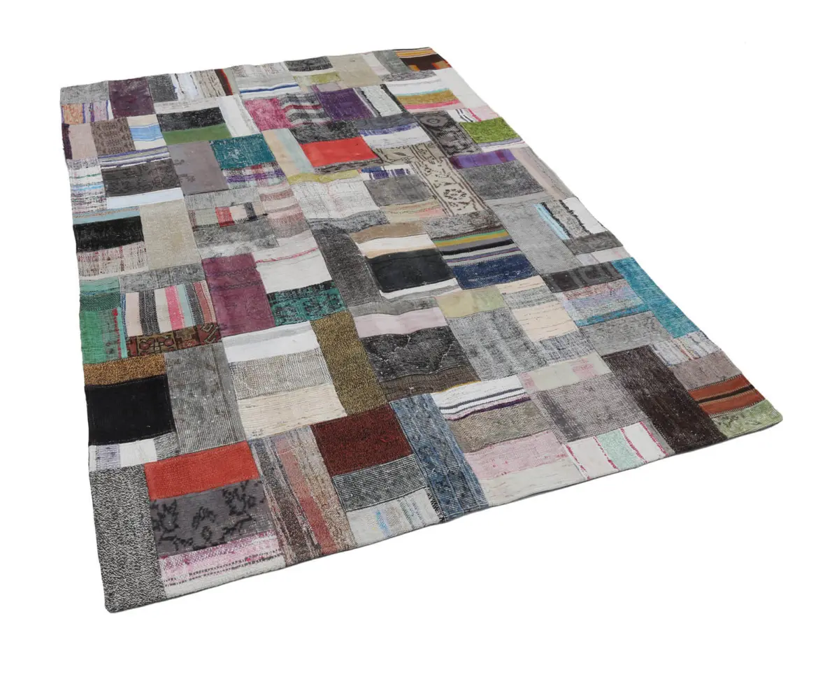 Chaput Patchwork Multi Renk Pamuk Üzerine Yün El Dokuma Kilim-169x239 - Görsel 3