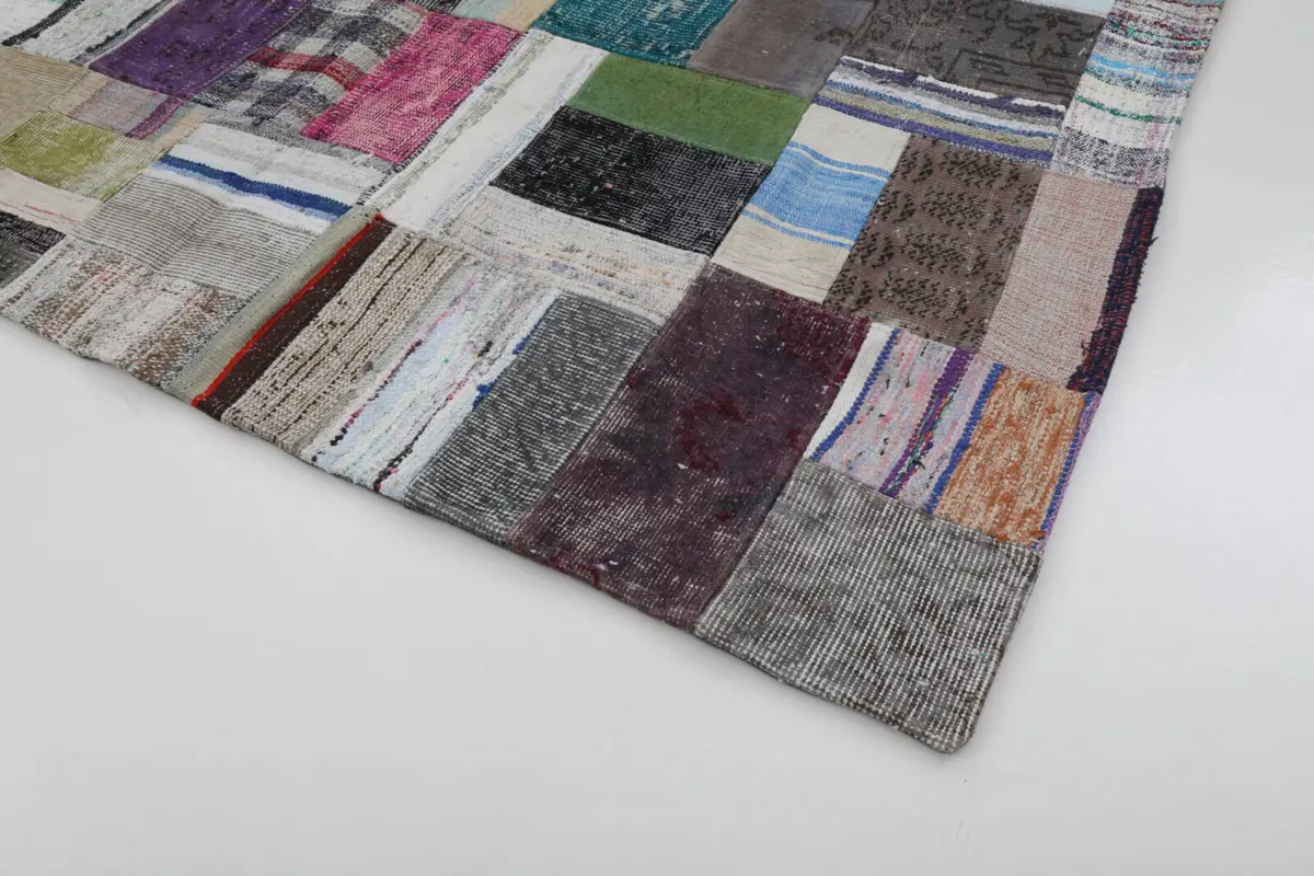 Chaput Patchwork Multi Renk Pamuk Üzerine Yün El Dokuma Kilim-169x239 - Görsel 4