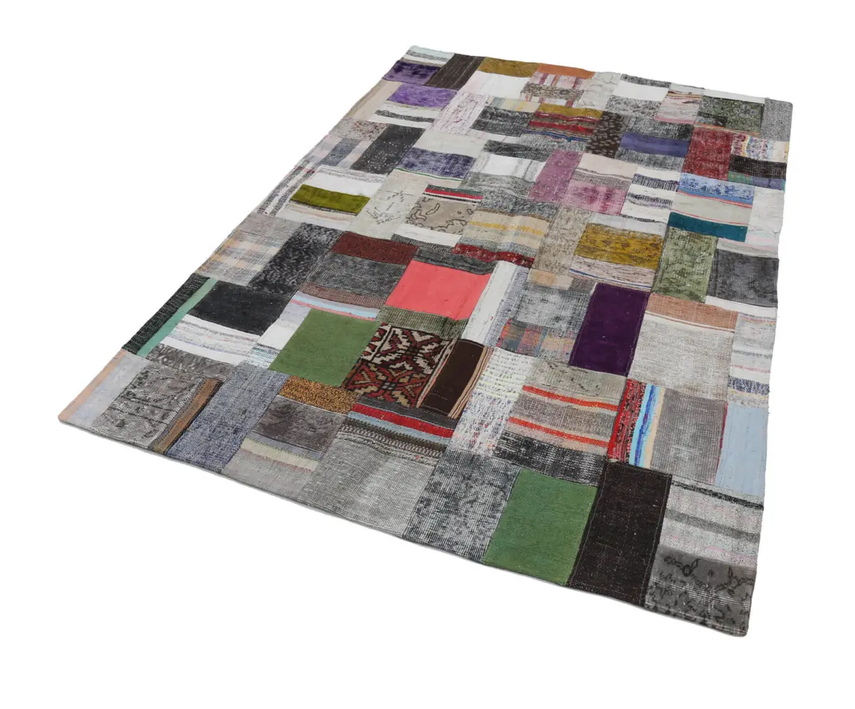 Chaput Patchwork Multi Renk Pamuk Üzerine Yün El Dokuma Kilim-170x241 - Görsel 2